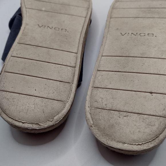 Vince Selene Suede Open Toe Crossover Strap Sandals 8 Navy Slide FF - Picture 11 of 11